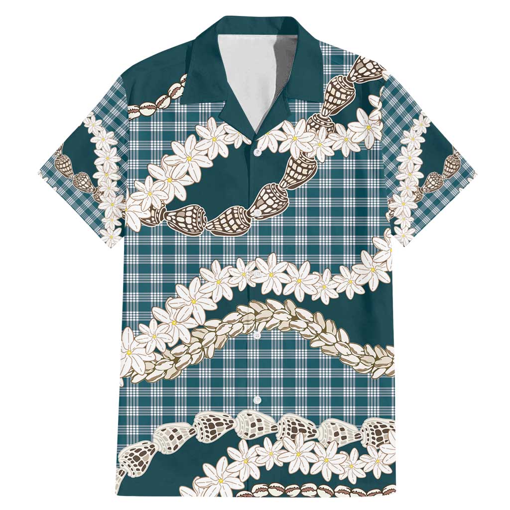 Dark Cyan Hawaii Tiare and Shell Lei Family Matching Mermaid Dress and Hawaiian Shirt Hawaiian Palaka Luxury Vibes - Polynesian Pride