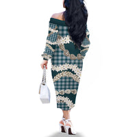 Dark Cyan Hawaii Tiare and Shell Lei Family Matching Off The Shoulder Long Sleeve Dress and Hawaiian Shirt Hawaiian Palaka Luxury Vibes - Polynesian Pride