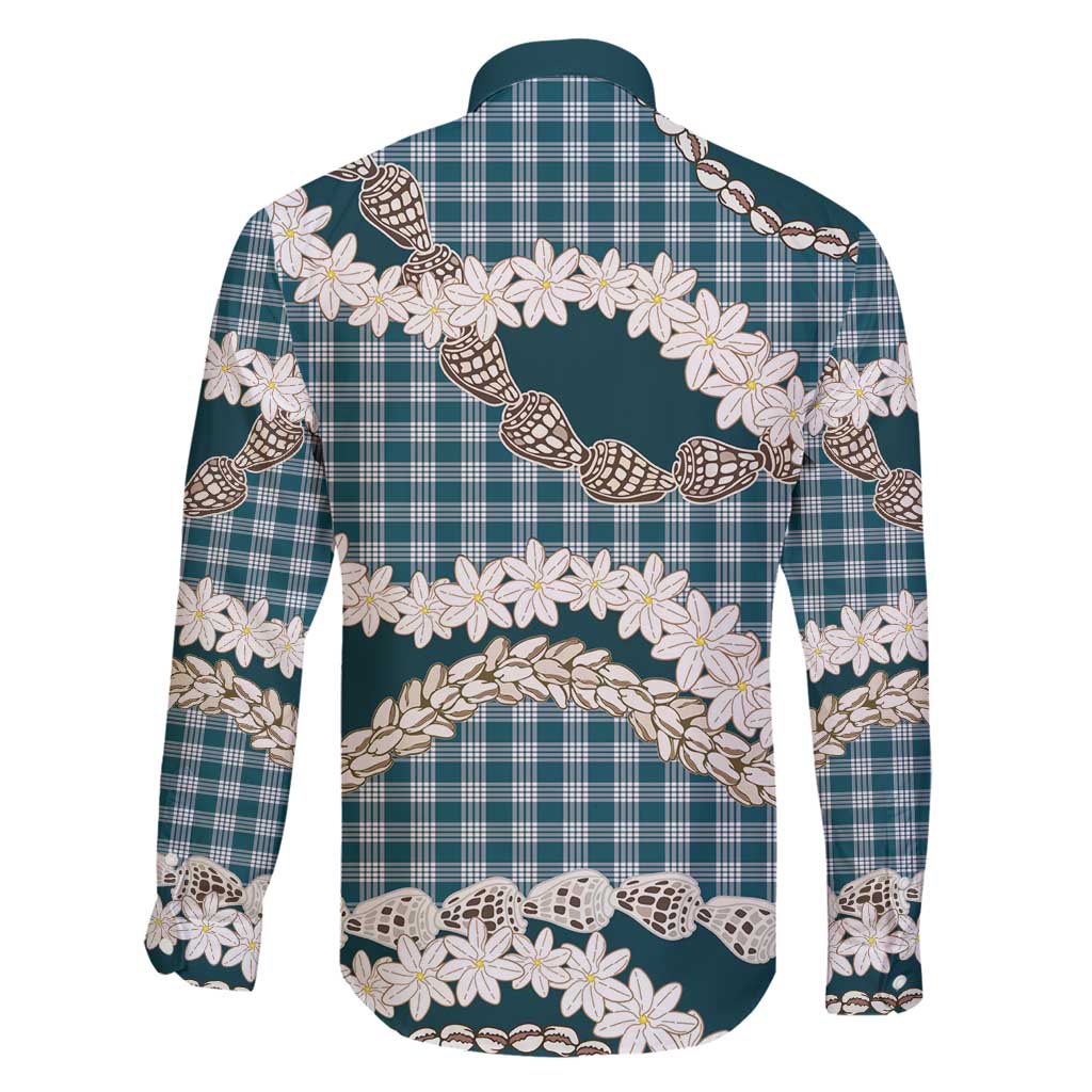 Dark Cyan Hawaii Tiare and Shell Lei Family Matching Off Shoulder Short Dress and Hawaiian Shirt Hawaiian Palaka Luxury Vibes - Polynesian Pride