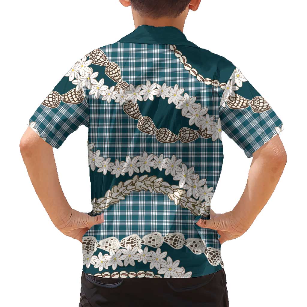 Dark Cyan Hawaii Tiare and Shell Lei Family Matching Puletasi and Hawaiian Shirt Hawaiian Palaka Luxury Vibes - Polynesian Pride