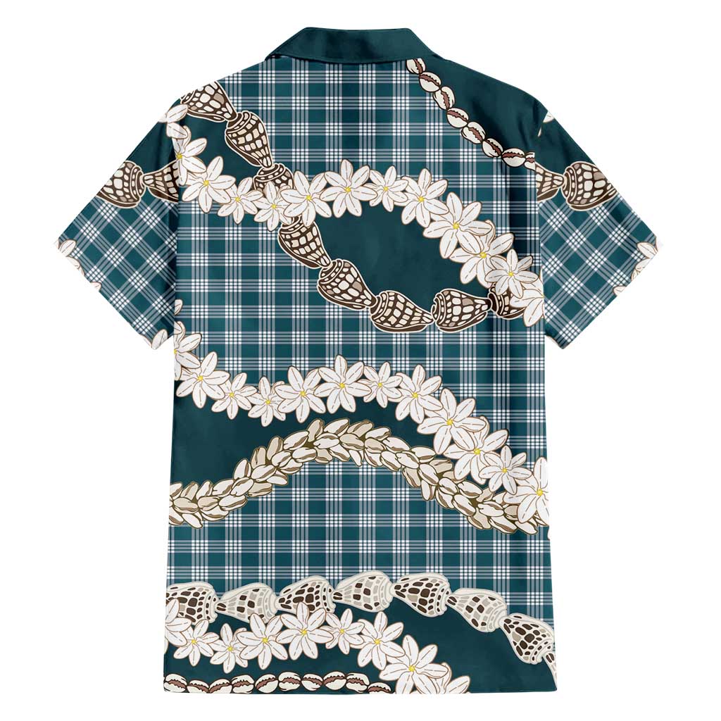 Dark Cyan Hawaii Tiare and Shell Lei Family Matching Puletasi and Hawaiian Shirt Hawaiian Palaka Luxury Vibes - Polynesian Pride