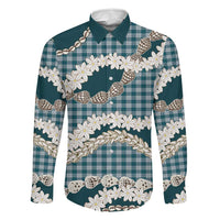 Dark Cyan Hawaii Tiare and Shell Lei Family Matching Puletasi and Hawaiian Shirt Hawaiian Palaka Luxury Vibes - Polynesian Pride