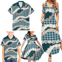 Dark Cyan Hawaii Tiare and Shell Lei Family Matching Summer Maxi Dress and Hawaiian Shirt Hawaiian Palaka Luxury Vibes - Polynesian Pride