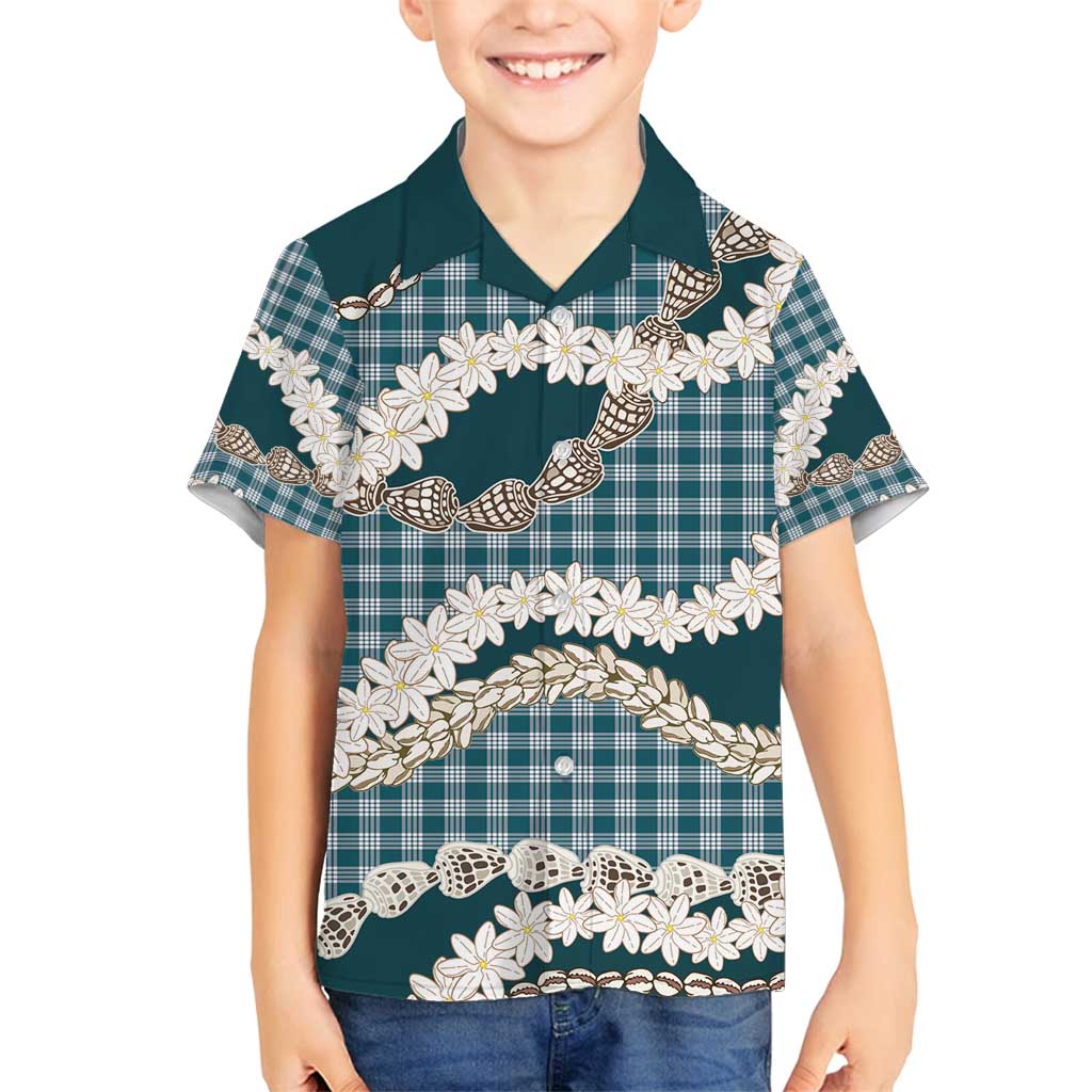 Dark Cyan Hawaii Tiare and Shell Lei Family Matching Summer Maxi Dress and Hawaiian Shirt Hawaiian Palaka Luxury Vibes - Polynesian Pride