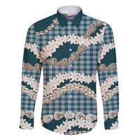 Dark Cyan Hawaii Tiare and Shell Lei Family Matching Tank Maxi Dress and Hawaiian Shirt Hawaiian Palaka Luxury Vibes - Polynesian Pride