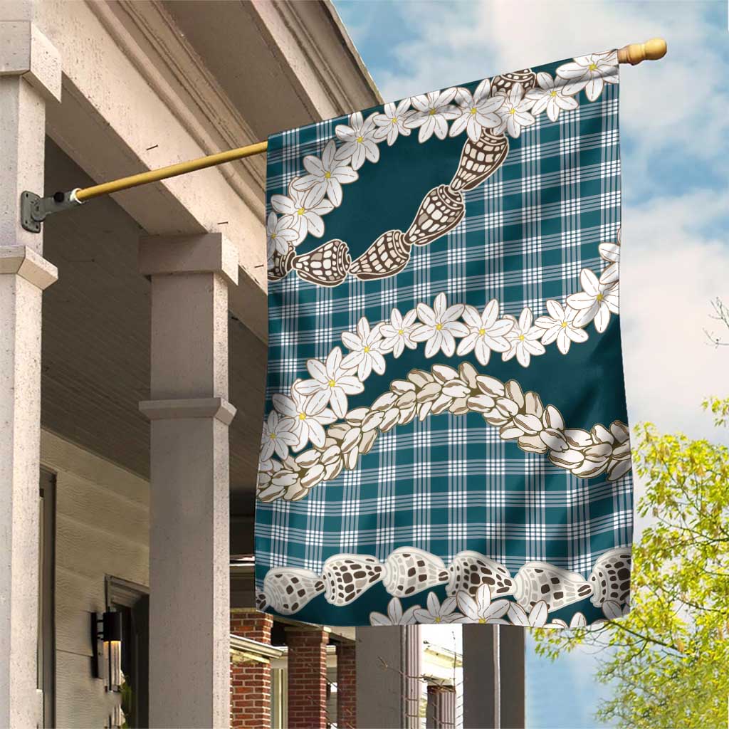 Dark Cyan Hawaii Tiare and Shell Lei Garden Flag Hawaiian Palaka Luxury Vibes - Polynesian Pride