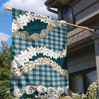 Dark Cyan Hawaii Tiare and Shell Lei Garden Flag Hawaiian Palaka Luxury Vibes - Polynesian Pride