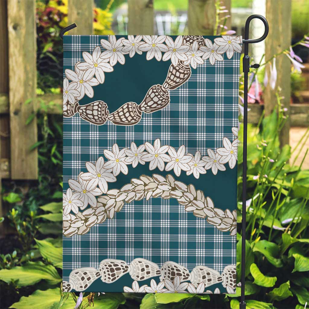 Dark Cyan Hawaii Tiare and Shell Lei Garden Flag Hawaiian Palaka Luxury Vibes - Polynesian Pride