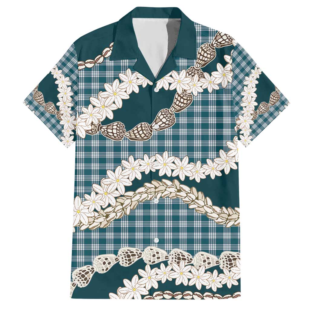 Dark Cyan Hawaii Tiare and Shell Lei Hawaiian Shirt Hawaiian Palaka Luxury Vibes - Polynesian Pride
