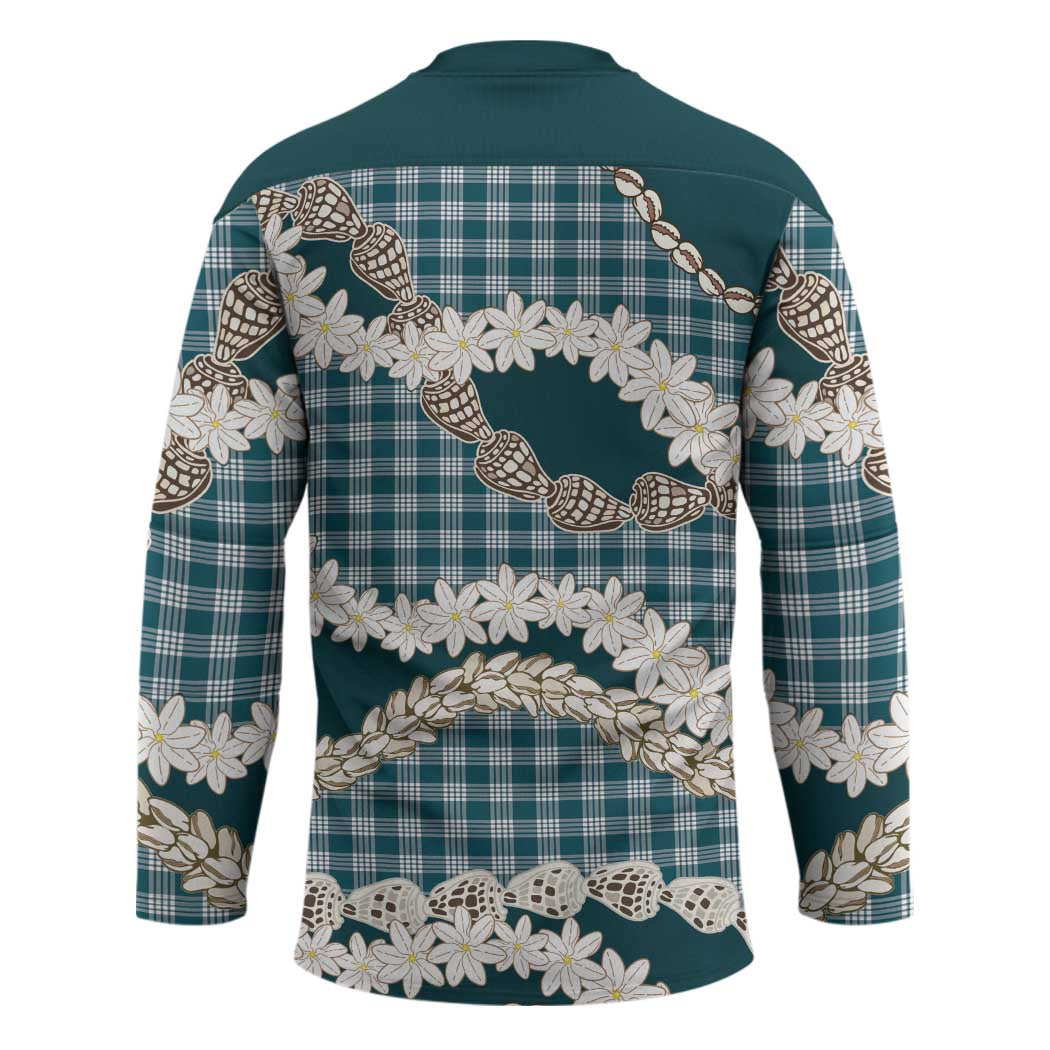 Dark Cyan Hawaii Tiare and Shell Lei Hockey Jersey Hawaiian Palaka Luxury Vibes - Polynesian Pride