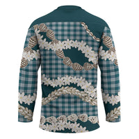 Dark Cyan Hawaii Tiare and Shell Lei Hockey Jersey Hawaiian Palaka Luxury Vibes - Polynesian Pride