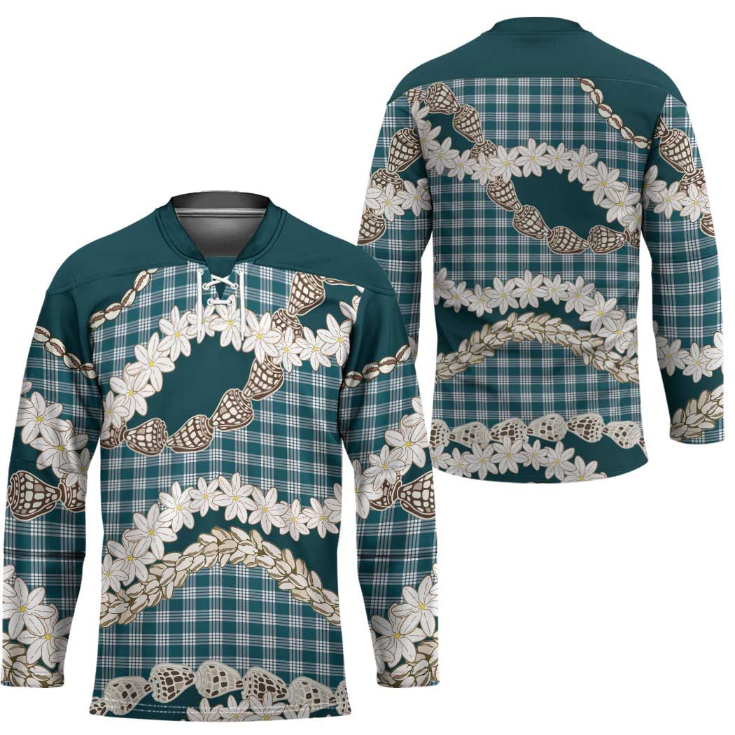 Dark Cyan Hawaii Tiare and Shell Lei Hockey Jersey Hawaiian Palaka Luxury Vibes - Polynesian Pride