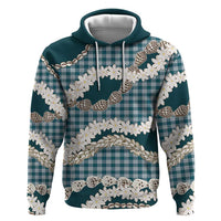 Dark Cyan Hawaii Tiare and Shell Lei Hoodie Hawaiian Palaka Luxury Vibes - Polynesian Pride