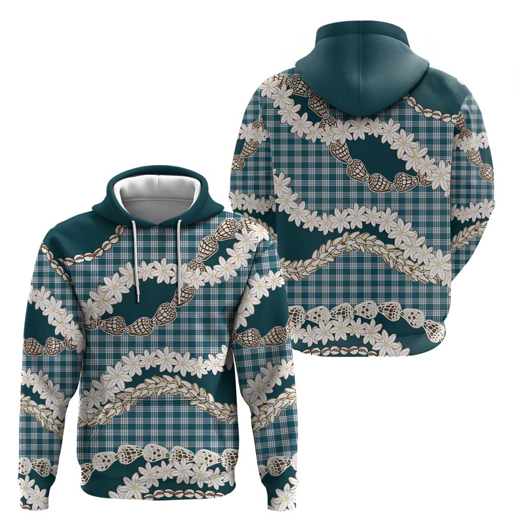 Dark Cyan Hawaii Tiare and Shell Lei Hoodie Hawaiian Palaka Luxury Vibes - Polynesian Pride