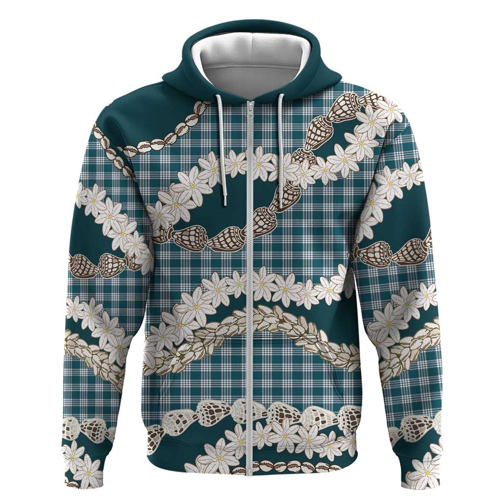 Dark Cyan Hawaii Tiare and Shell Lei Hoodie Hawaiian Palaka Luxury Vibes - Polynesian Pride