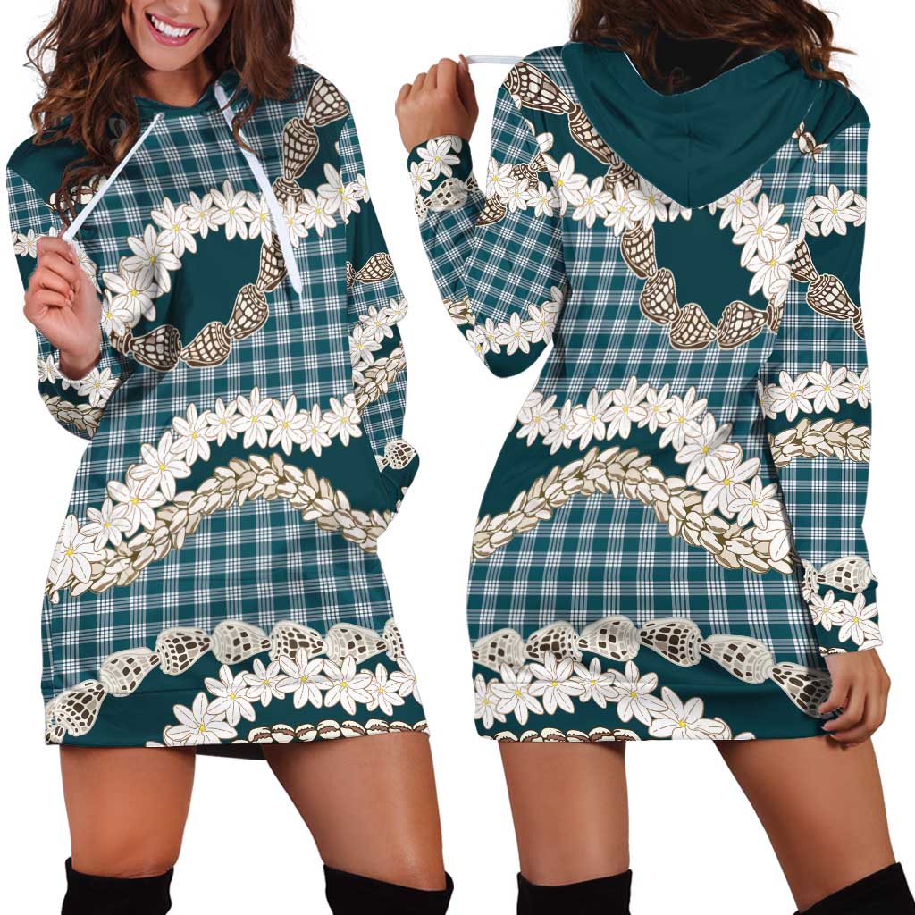 Dark Cyan Hawaii Tiare and Shell Lei Hoodie Dress Hawaiian Palaka Luxury Vibes - Polynesian Pride