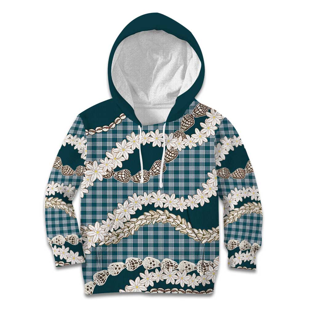 Dark Cyan Hawaii Tiare and Shell Lei Kid Hoodie Hawaiian Palaka Luxury Vibes - Polynesian Pride