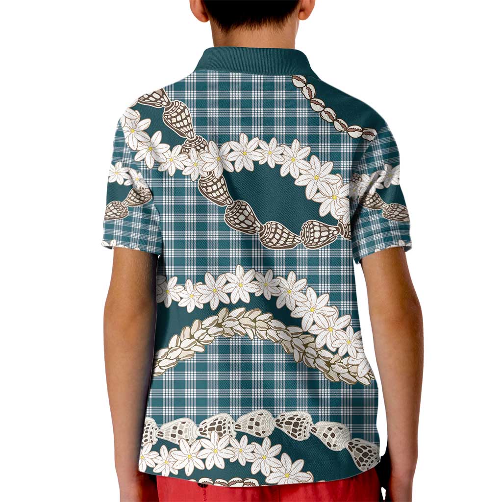 Dark Cyan Hawaii Tiare and Shell Lei Kid Polo Shirt Hawaiian Palaka Luxury Vibes - Polynesian Pride