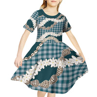 Dark Cyan Hawaii Tiare and Shell Lei Kid Short Sleeve Dress Hawaiian Palaka Luxury Vibes - Polynesian Pride