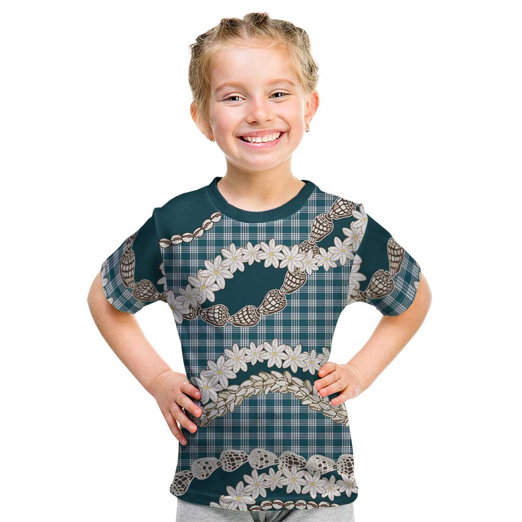 Dark Cyan Hawaii Tiare and Shell Lei Kid T Shirt Hawaiian Palaka Luxury Vibes LT14 Dark Cyan - Polynesian Pride