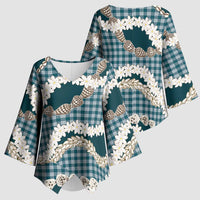 Dark Cyan Hawaii Tiare and Shell Lei Kimono Sleeve Blouse Hawaiian Palaka Luxury Vibes - Polynesian Pride