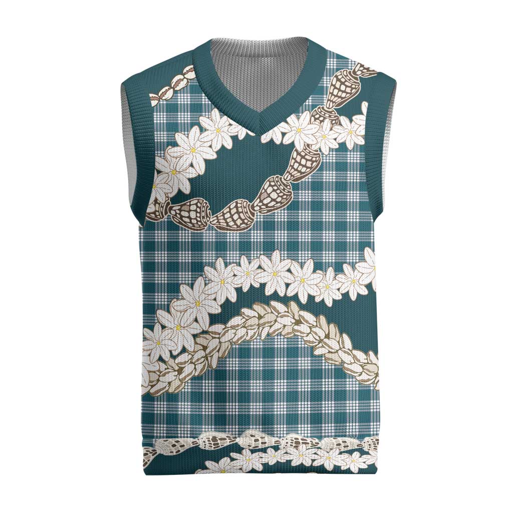 Dark Cyan Hawaii Tiare and Shell Lei Christmas Knitted V-Neck Vest Hawaiian Palaka Luxury Vibes - Polynesian Pride