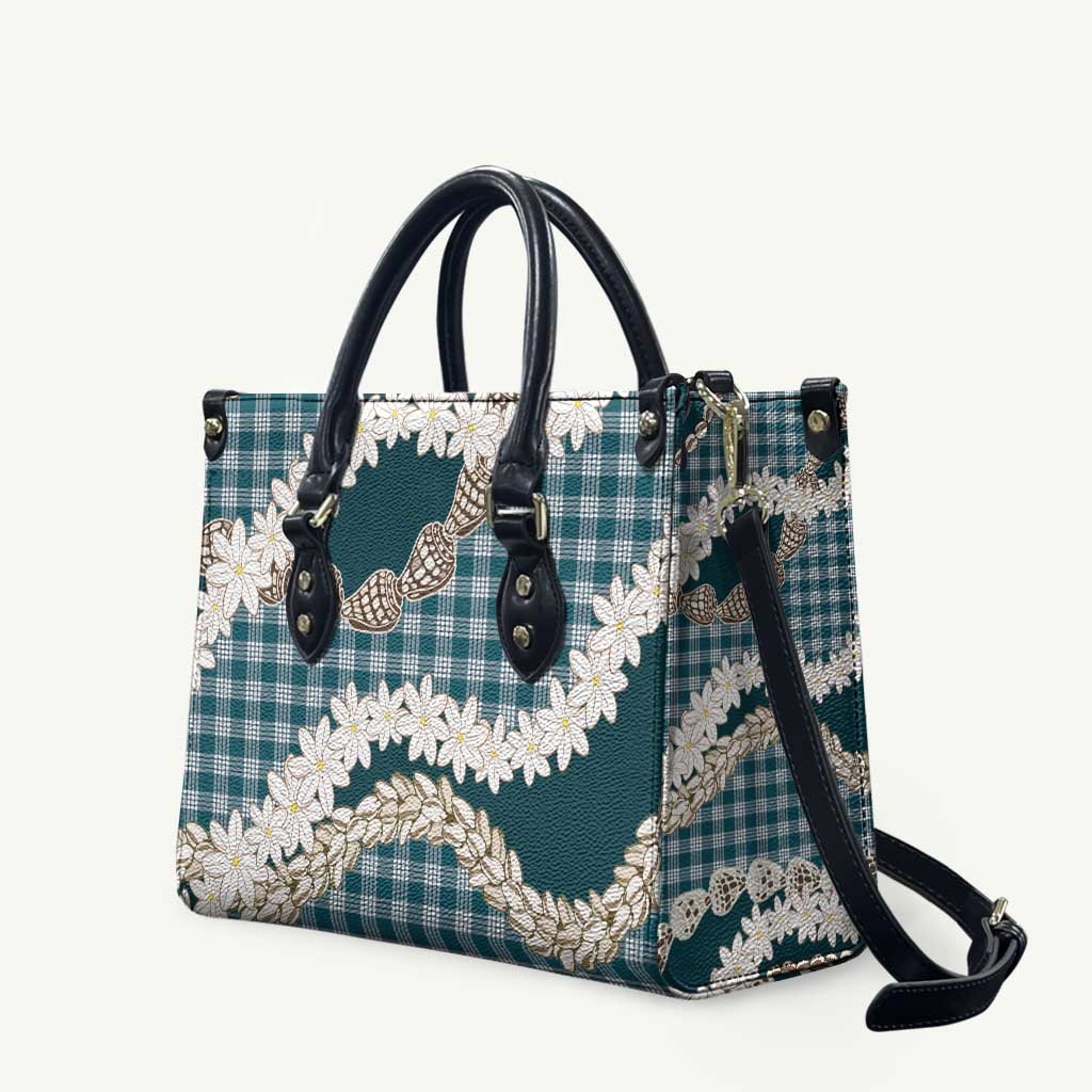 Dark Cyan Hawaii Tiare and Shell Lei Leather Bag Hawaiian Palaka Luxury Vibes - Polynesian Pride