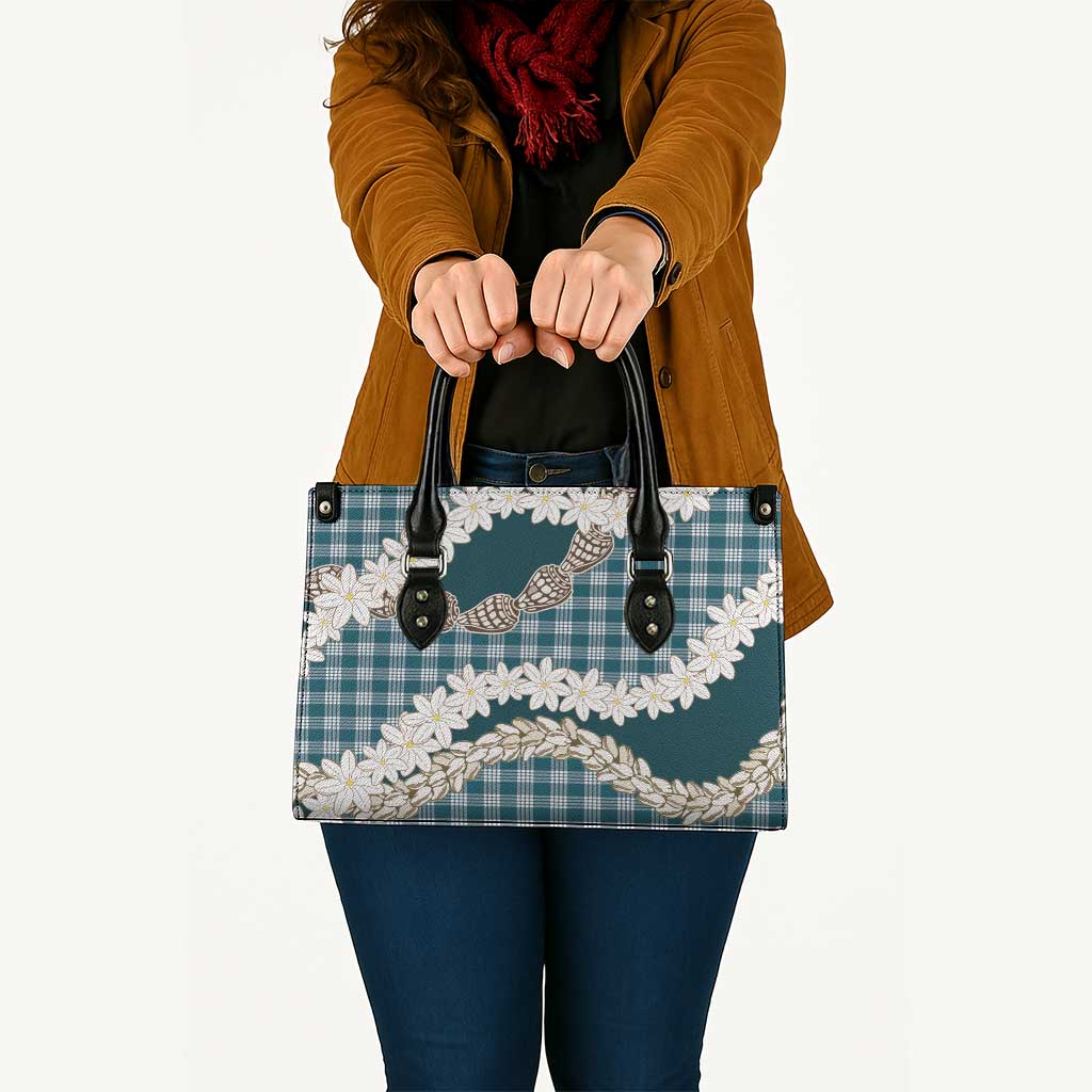 Dark Cyan Hawaii Tiare and Shell Lei Leather Bag Hawaiian Palaka Luxury Vibes - Polynesian Pride