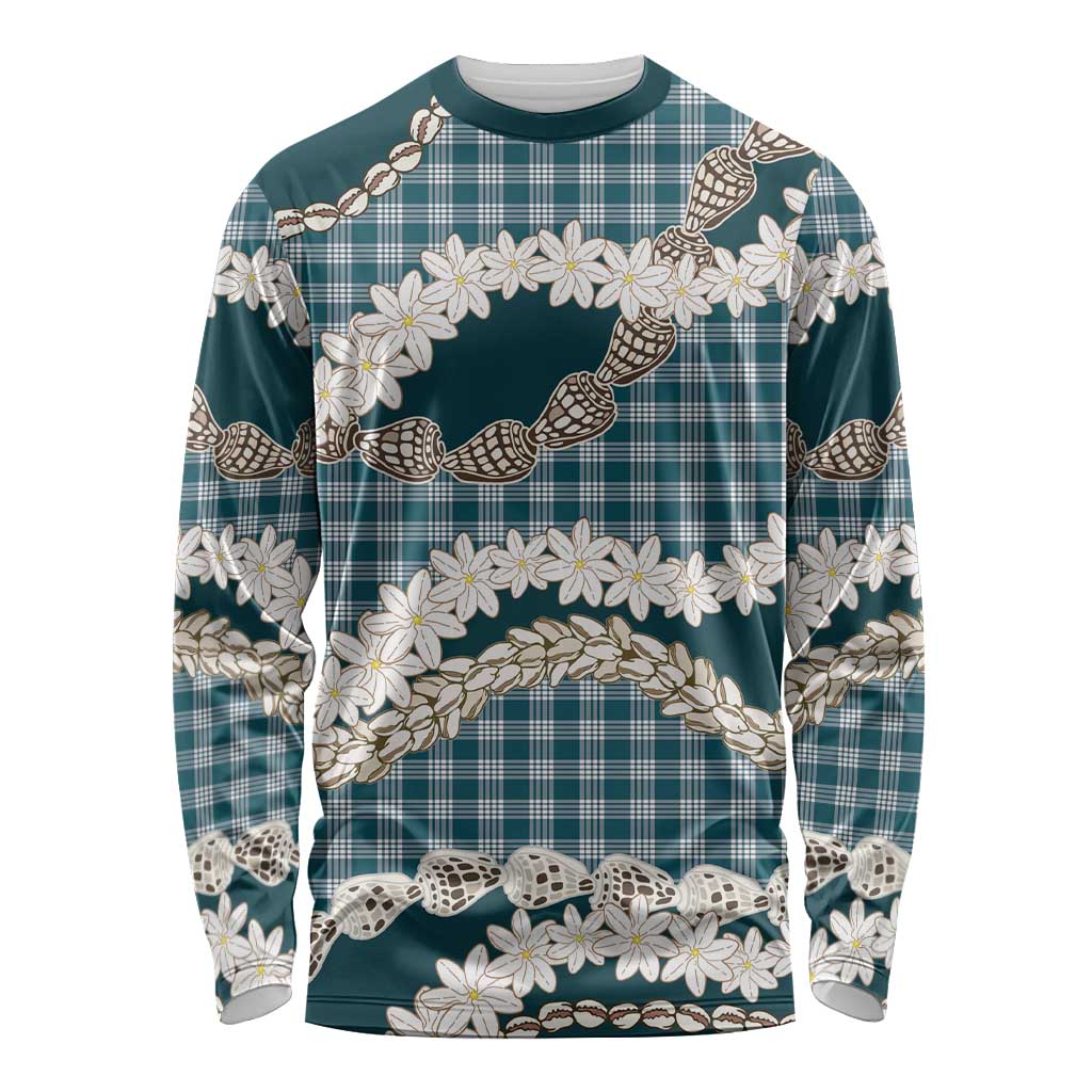 Dark Cyan Hawaii Tiare and Shell Lei Long Sleeve Shirt Hawaiian Palaka Luxury Vibes - Polynesian Pride
