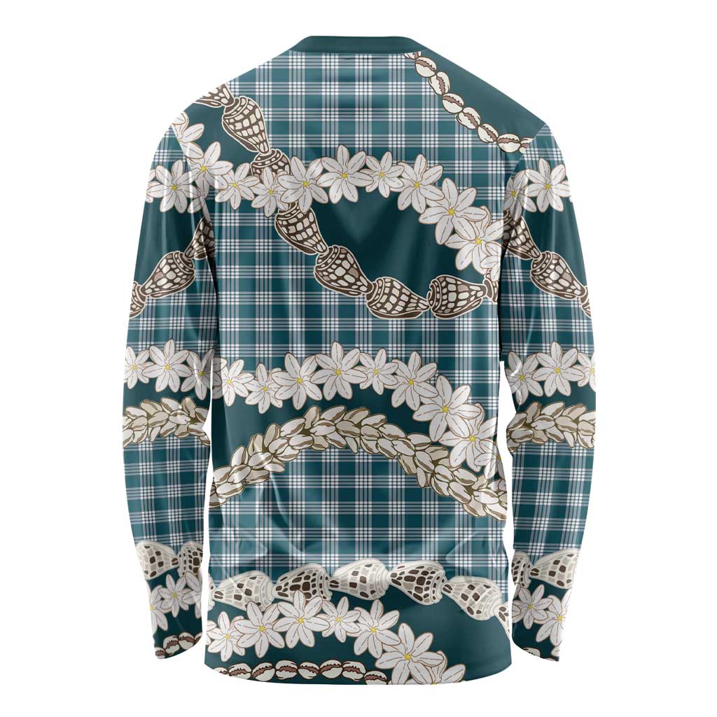 Dark Cyan Hawaii Tiare and Shell Lei Long Sleeve Shirt Hawaiian Palaka Luxury Vibes - Polynesian Pride