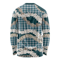 Dark Cyan Hawaii Tiare and Shell Lei Long Sleeve Shirt Hawaiian Palaka Luxury Vibes - Polynesian Pride