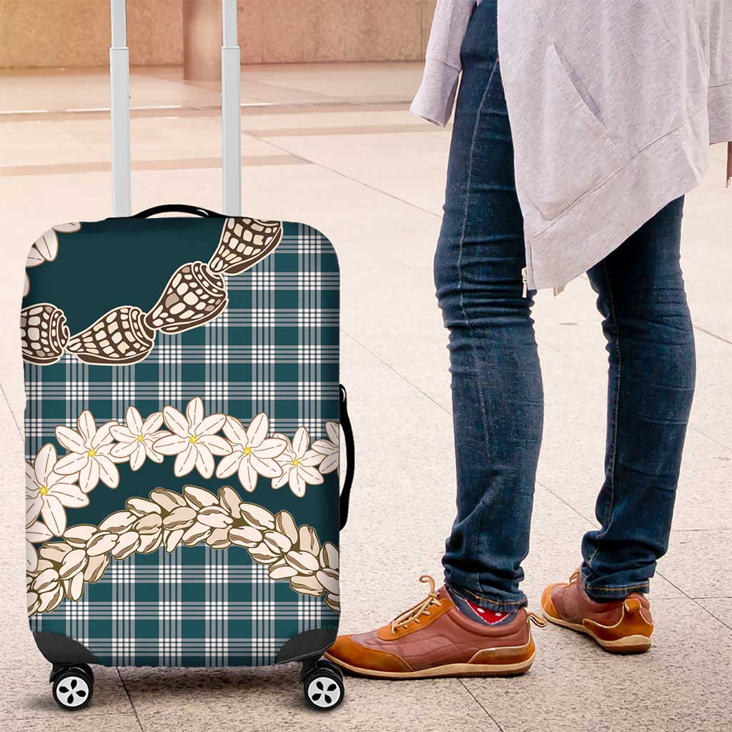 Dark Cyan Hawaii Tiare and Shell Lei Luggage Cover Hawaiian Palaka Luxury Vibes - Polynesian Pride