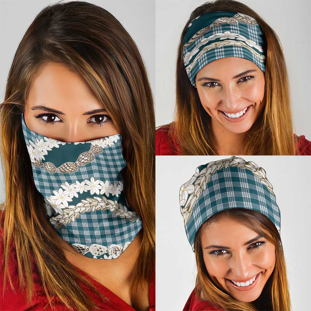 Dark Cyan Hawaii Tiare and Shell Lei Neck Gaiter Hawaiian Palaka Luxury Vibes - Polynesian Pride