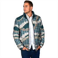 Dark Cyan Hawaii Tiare and Shell Lei Padded Jacket Hawaiian Palaka Luxury Vibes - Polynesian Pride