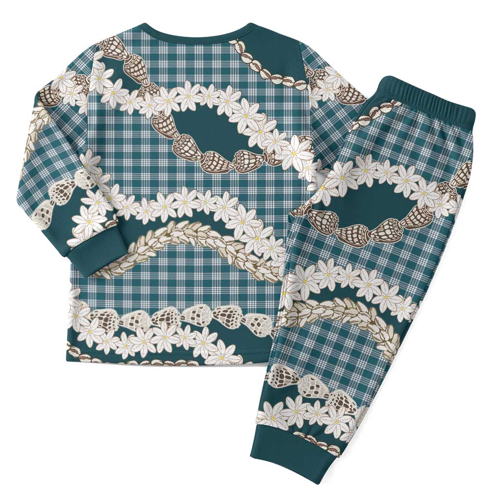 Dark Cyan Hawaii Tiare and Shell Lei Christmas Pajama Set Hawaiian Palaka Luxury Vibes - Polynesian Pride