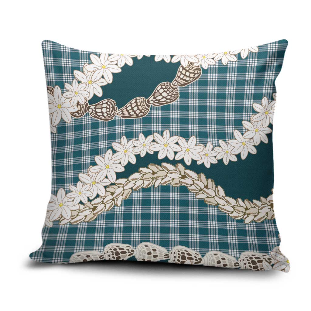 Dark Cyan Hawaii Tiare and Shell Lei Pillow Cover Hawaiian Palaka Luxury Vibes - Polynesian Pride
