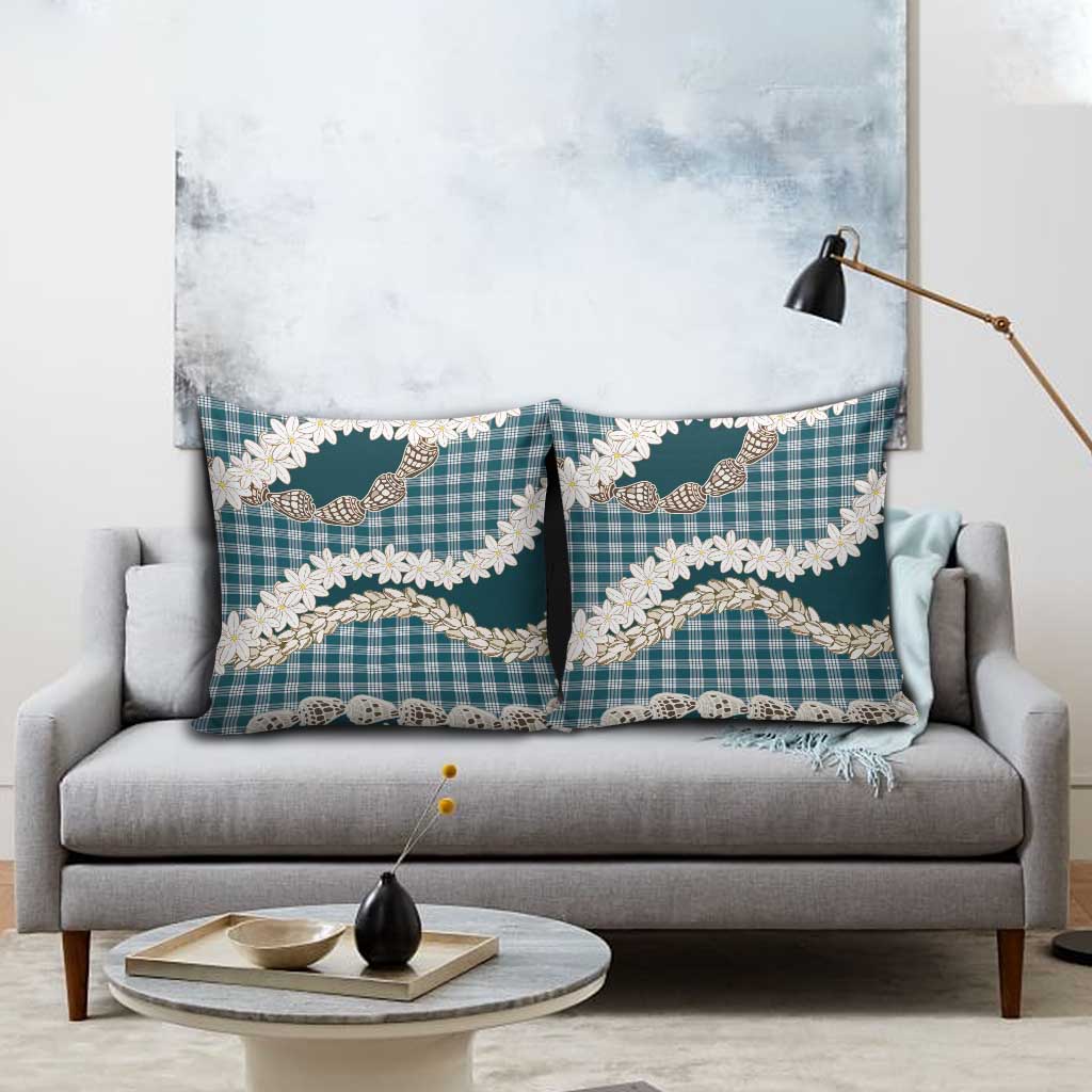 Dark Cyan Hawaii Tiare and Shell Lei Pillow Cover Hawaiian Palaka Luxury Vibes - Polynesian Pride