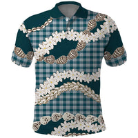 Dark Cyan Hawaii Tiare and Shell Lei Polo Shirt Hawaiian Palaka Luxury Vibes - Polynesian Pride