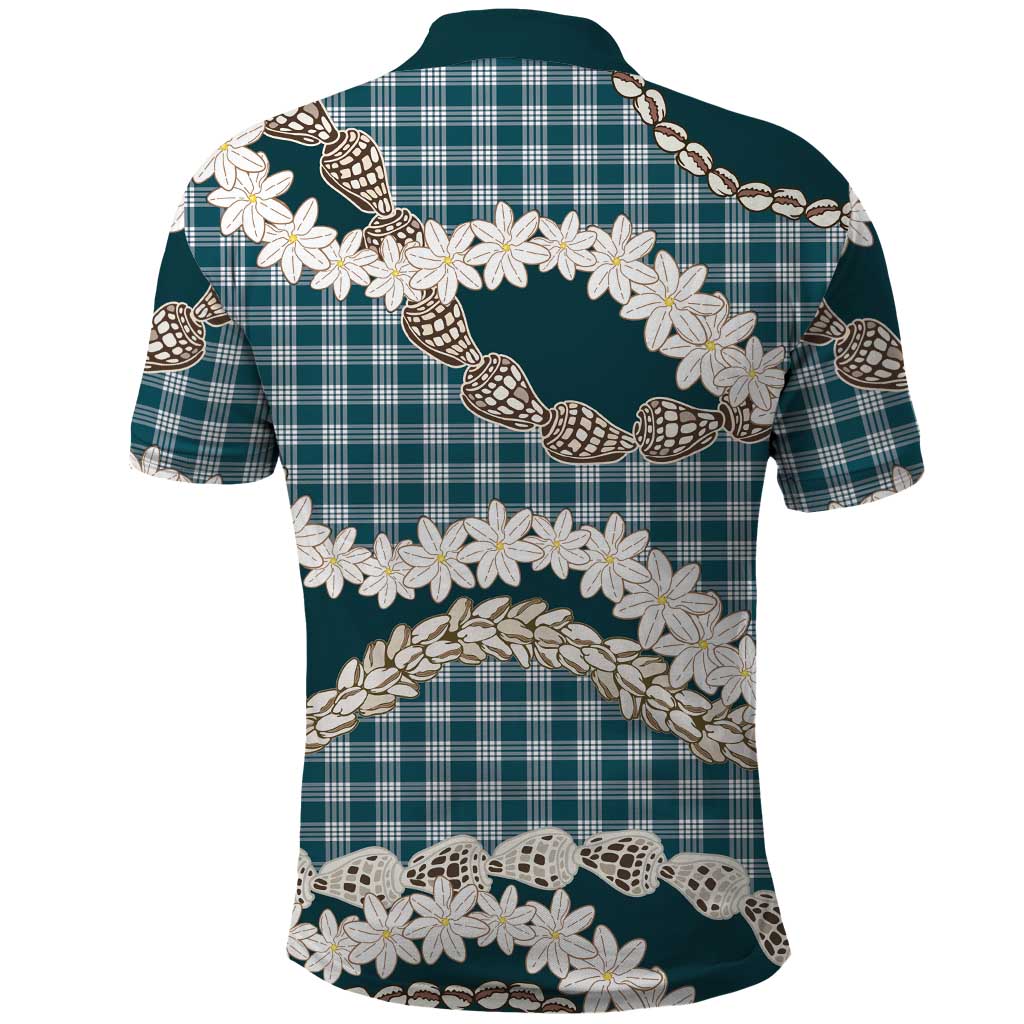 Dark Cyan Hawaii Tiare and Shell Lei Polo Shirt Hawaiian Palaka Luxury Vibes - Polynesian Pride
