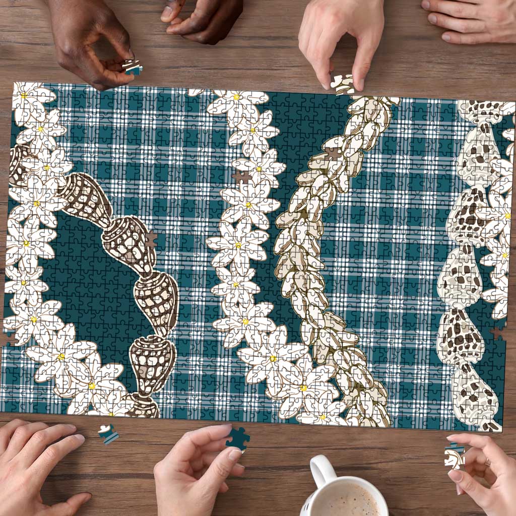 Dark Cyan Hawaii Tiare and Shell Lei Puzzle Hawaiian Palaka Luxury Vibes - Polynesian Pride