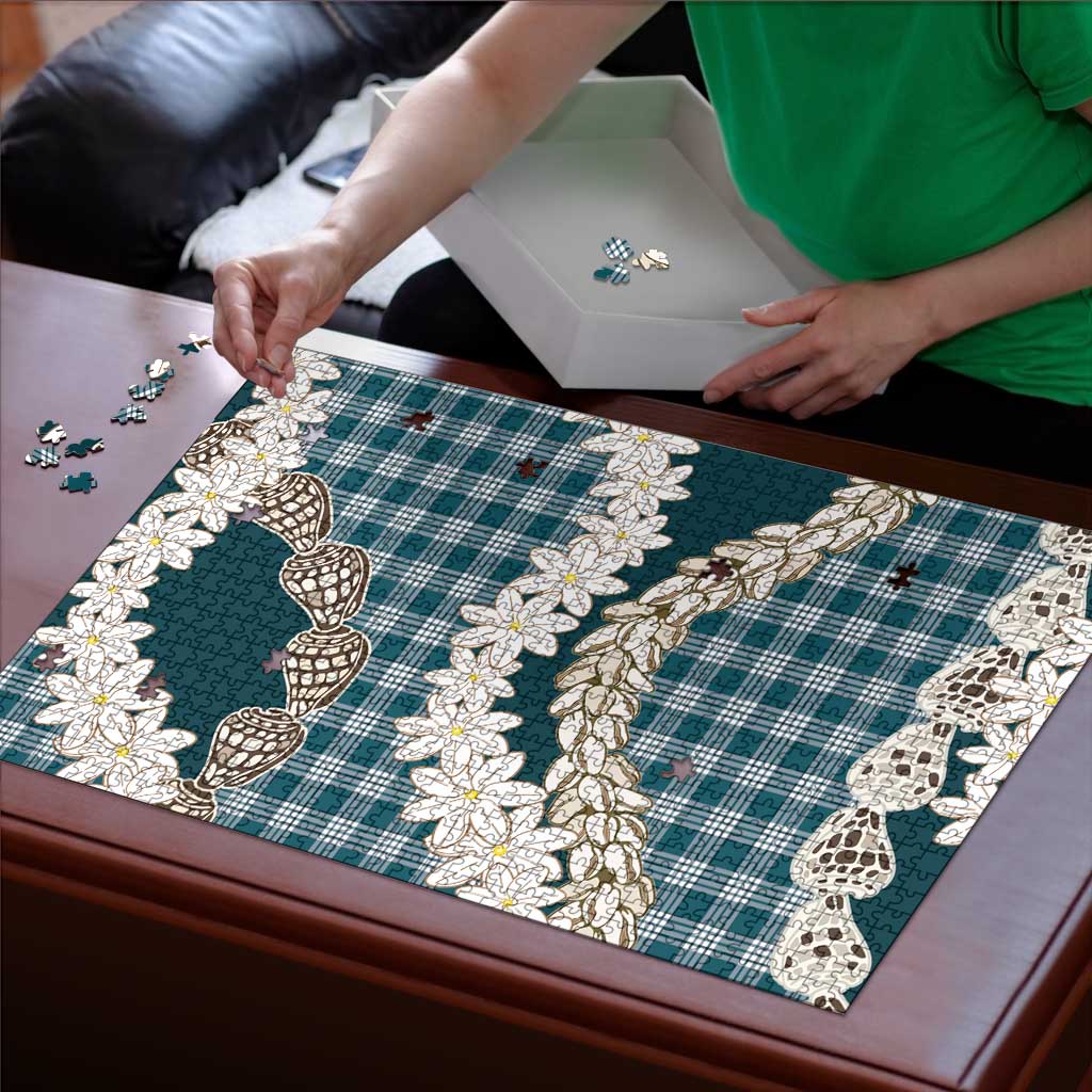 Dark Cyan Hawaii Tiare and Shell Lei Puzzle Hawaiian Palaka Luxury Vibes - Polynesian Pride