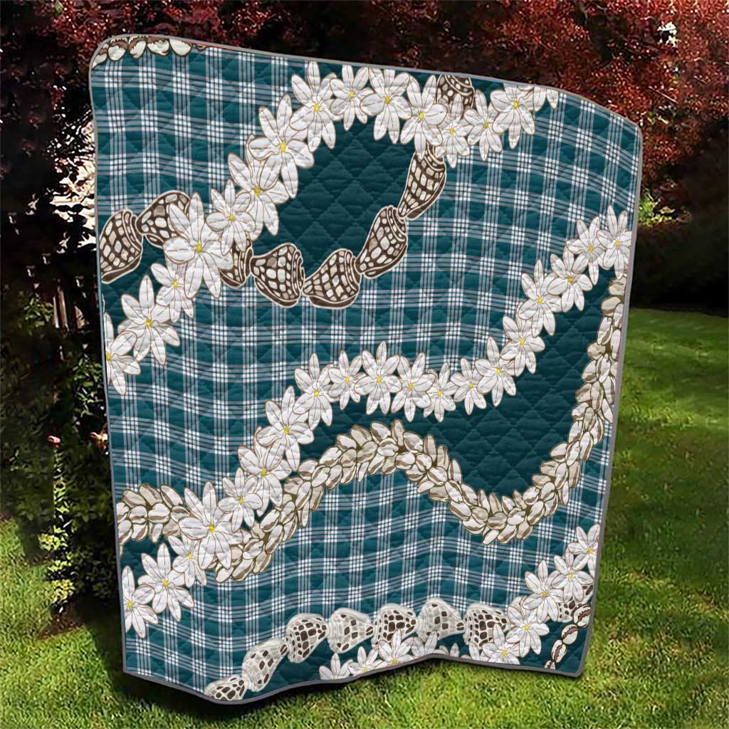 Dark Cyan Hawaii Tiare and Shell Lei Quilt Hawaiian Palaka Luxury Vibes - Polynesian Pride