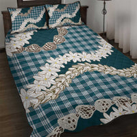 Dark Cyan Hawaii Tiare and Shell Lei Quilt Bed Set Hawaiian Palaka Luxury Vibes - Polynesian Pride