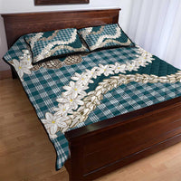 Dark Cyan Hawaii Tiare and Shell Lei Quilt Bed Set Hawaiian Palaka Luxury Vibes - Polynesian Pride