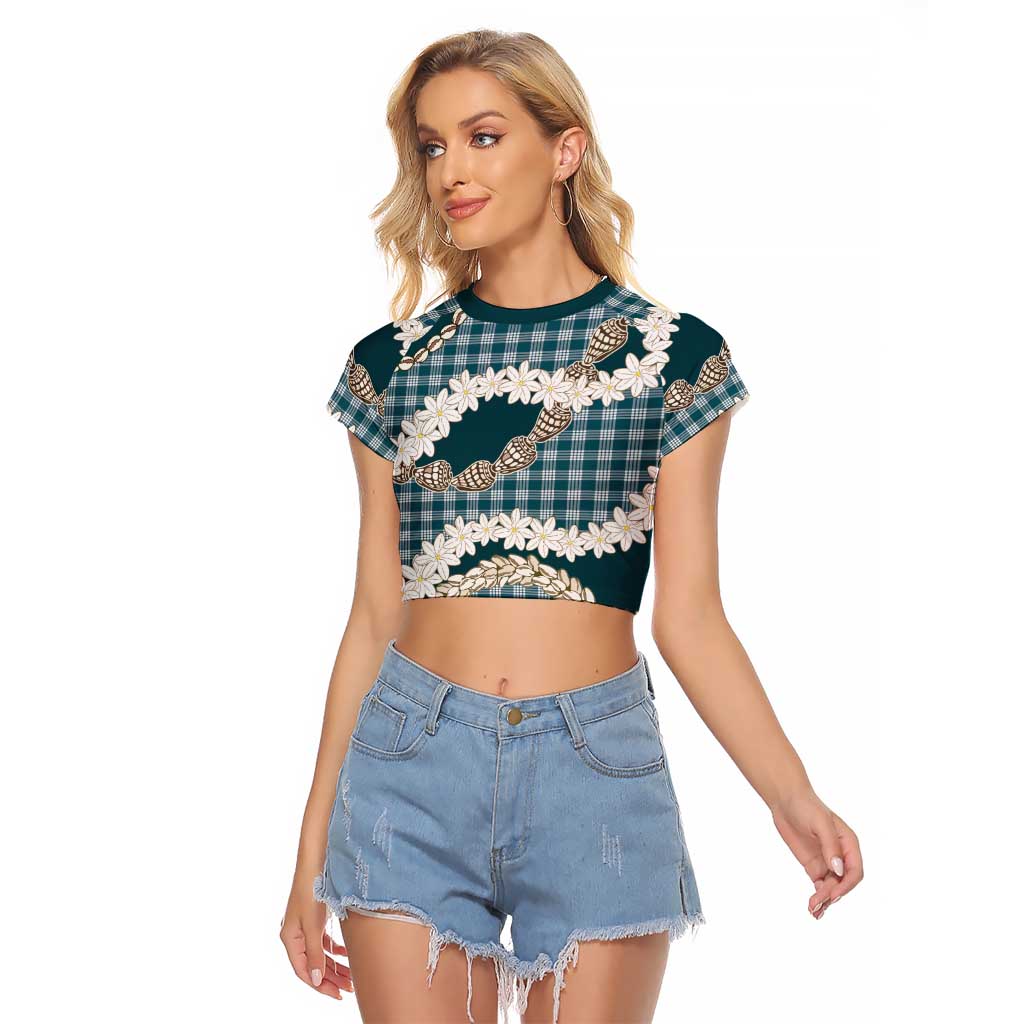 Dark Cyan Hawaii Tiare and Shell Lei Raglan Cropped T Shirt Hawaiian Palaka Luxury Vibes LT14 Female Dark Cyan - Polynesian Pride