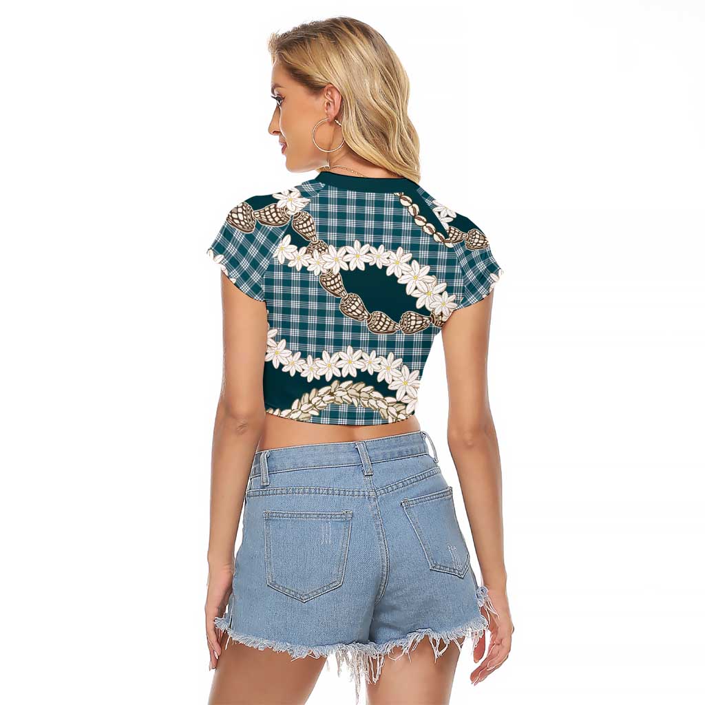 Dark Cyan Hawaii Tiare and Shell Lei Raglan Cropped T Shirt Hawaiian Palaka Luxury Vibes LT14 - Polynesian Pride