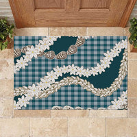 Dark Cyan Hawaii Tiare and Shell Lei Rubber Doormat Hawaiian Palaka Luxury Vibes - Polynesian Pride
