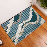 Dark Cyan Hawaii Tiare and Shell Lei Rubber Doormat Hawaiian Palaka Luxury Vibes - Polynesian Pride