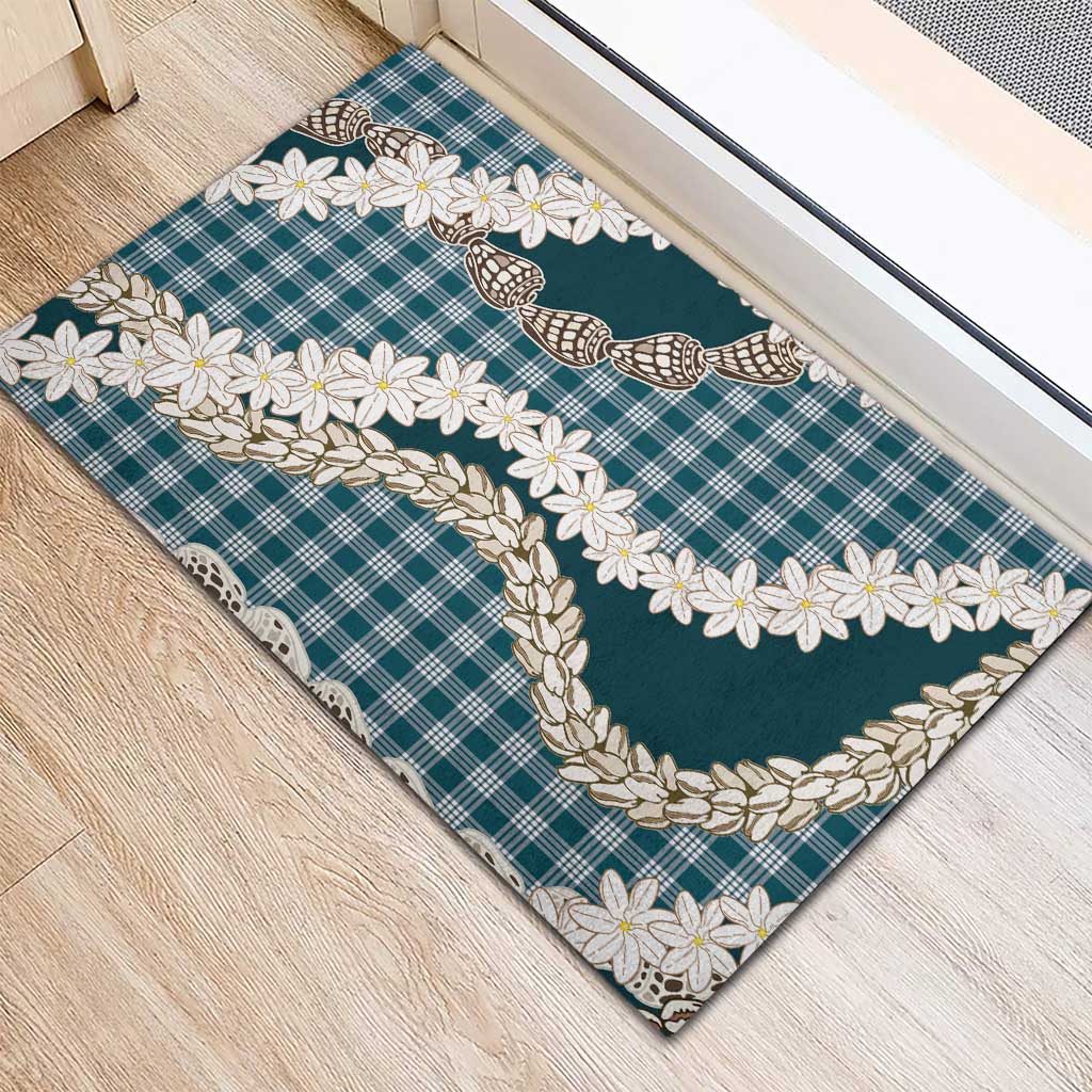 Dark Cyan Hawaii Tiare and Shell Lei Rubber Doormat Hawaiian Palaka Luxury Vibes - Polynesian Pride