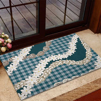 Dark Cyan Hawaii Tiare and Shell Lei Rubber Doormat Hawaiian Palaka Luxury Vibes - Polynesian Pride